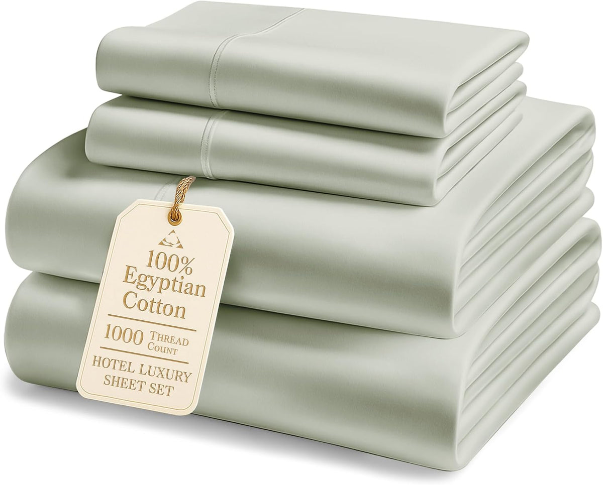 LANE LINEN 100% Egyptian Cotton Bed Sheets sábanas California King - 1000 Thread Count, Soft & Comfy Thick Bedding Sheets & Pillowcase Set, Machine Wash 15' Deep Pocket Cal King Sheet Set -Mineral