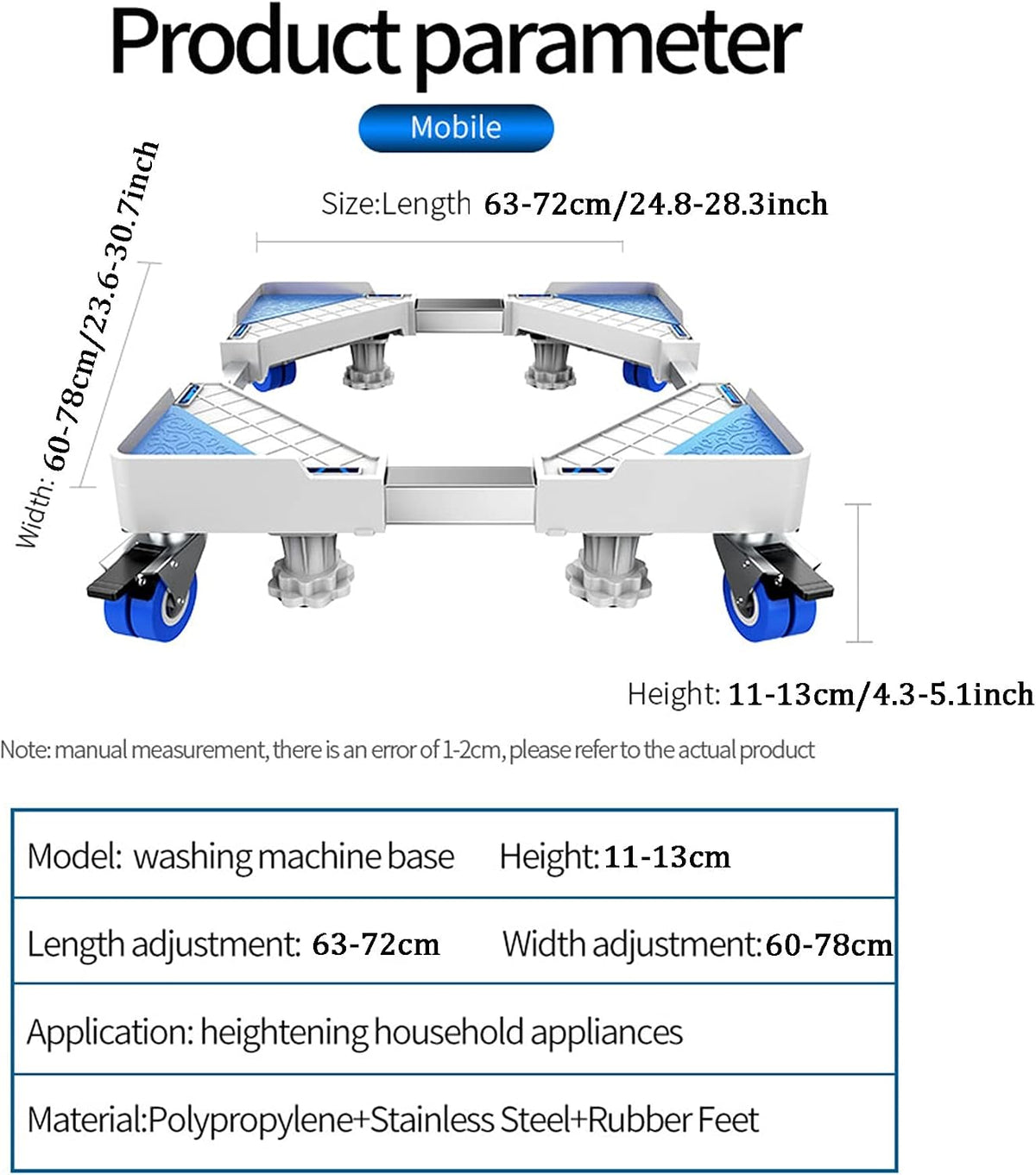 Mini Fridge Stand Washing Machine Base,Mobile Furniture Dolly,Universal Appliance Adjustable Pedestal,with 4 Wheels Swivel Casters Locking 4 Lifting Feet,for Dryer,Refrigerator Work Platform