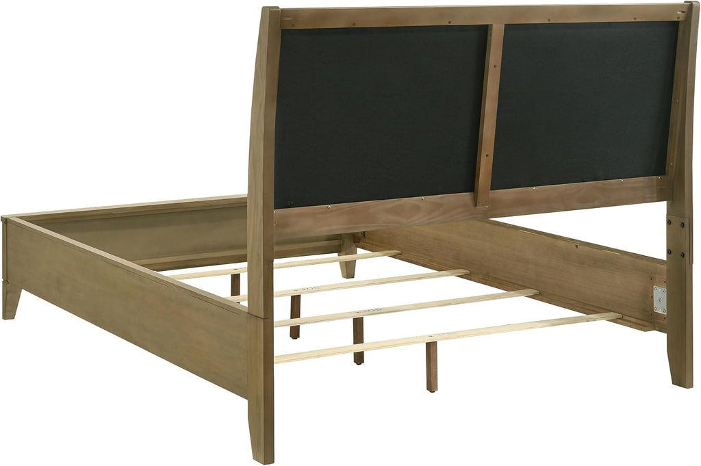 Coaster Home Furnishings Granada Transitional 4-Piece Bedroom Set Fabric Upholstered California King Size Panel Bed Frame 53-inch Headboard Natural Pine 224921KW-S4