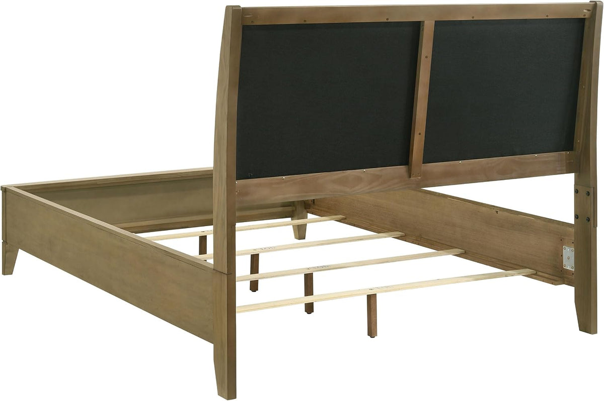 Coaster Home Furnishings Granada Transitional 4-Piece Bedroom Set Fabric Upholstered California King Size Panel Bed Frame 53-inch Headboard Natural Pine 224921KW-S4