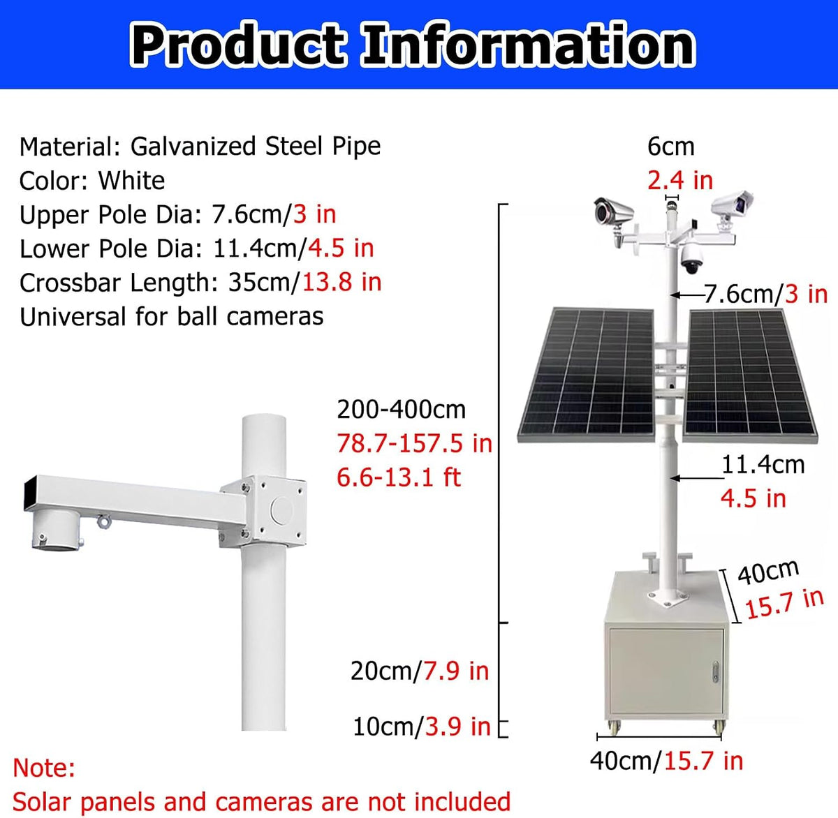 Mobile Security Camera Pole with 4 Casters，4m Extra-Long Universal CCTV Pole All-Weather Surveillance Pole Weatherproof Rustproof Easy to Assemble(Light Coffee,8 1/5 ft (2.5m) Pole)