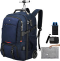 Backpack with wheels,rolling backpack with 2 Packing Cubes and compression bags,Laptop Compartment,Water Resistant Luggage suitcase,Air Travel,Weekend Trips (Blue)