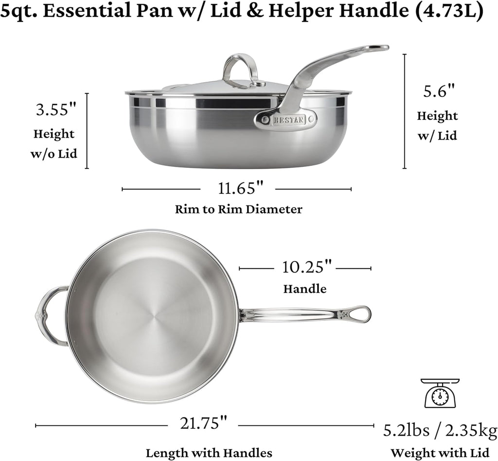 Hestan ProBond Forged - Professional Clad Stainless Steel All-In-One Pan, 5 Quart, with Helper Handle, Induction Compatible
