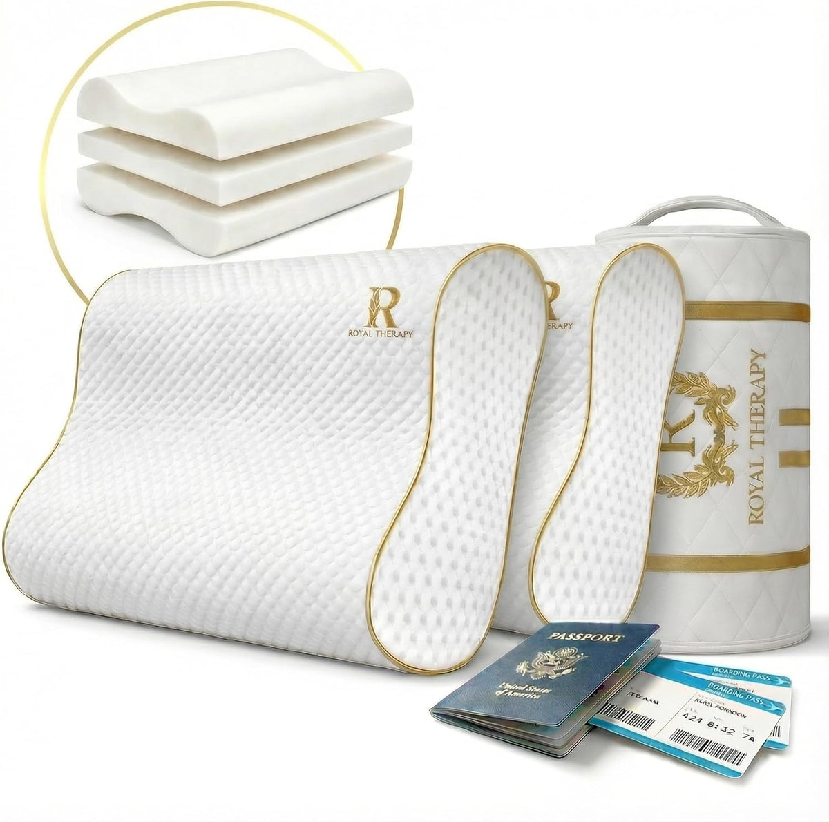 Royal Therapy 2-Pack Travel Memory Foam Pillow, Camping, Cervical for Pain, Contour, Pillow for Neck and Shoulder, Neck