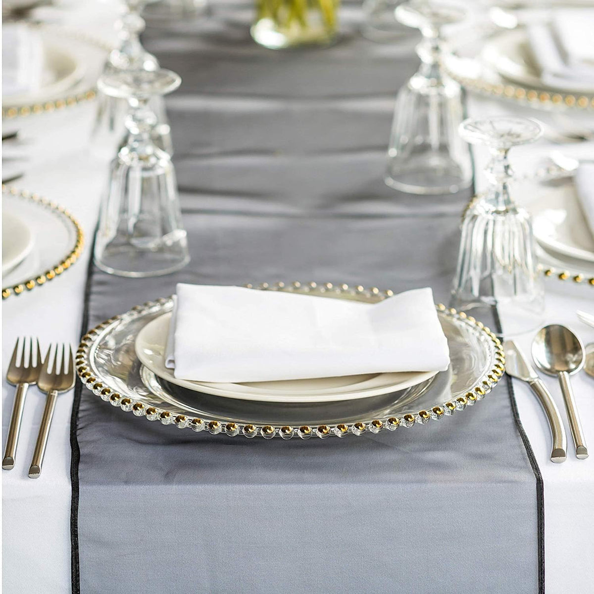 Tiger Chef Glass Chargers for Dinner Plates - Round Charger Plates Gold Beaded - Plate Chargers Wedding Décor Placemats Set of 24