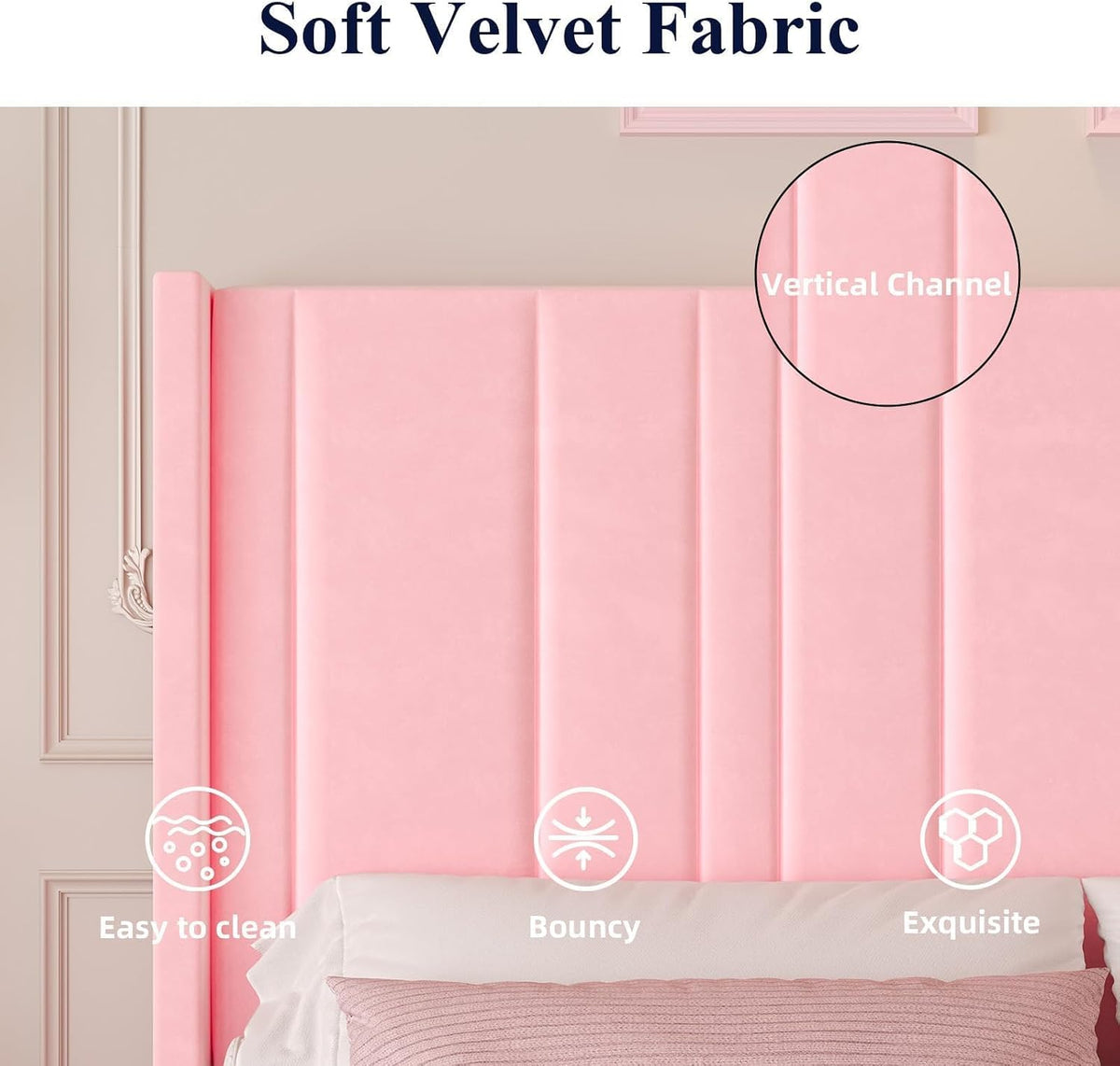 HOMBCK Pink Full Size Bed Frame Upholstered Bed with Velvet Tufted Headboard & Footboard, Mattress Foundation/Wooden Slats/Noise Free/No Box Spring Needed/Easy Assembly