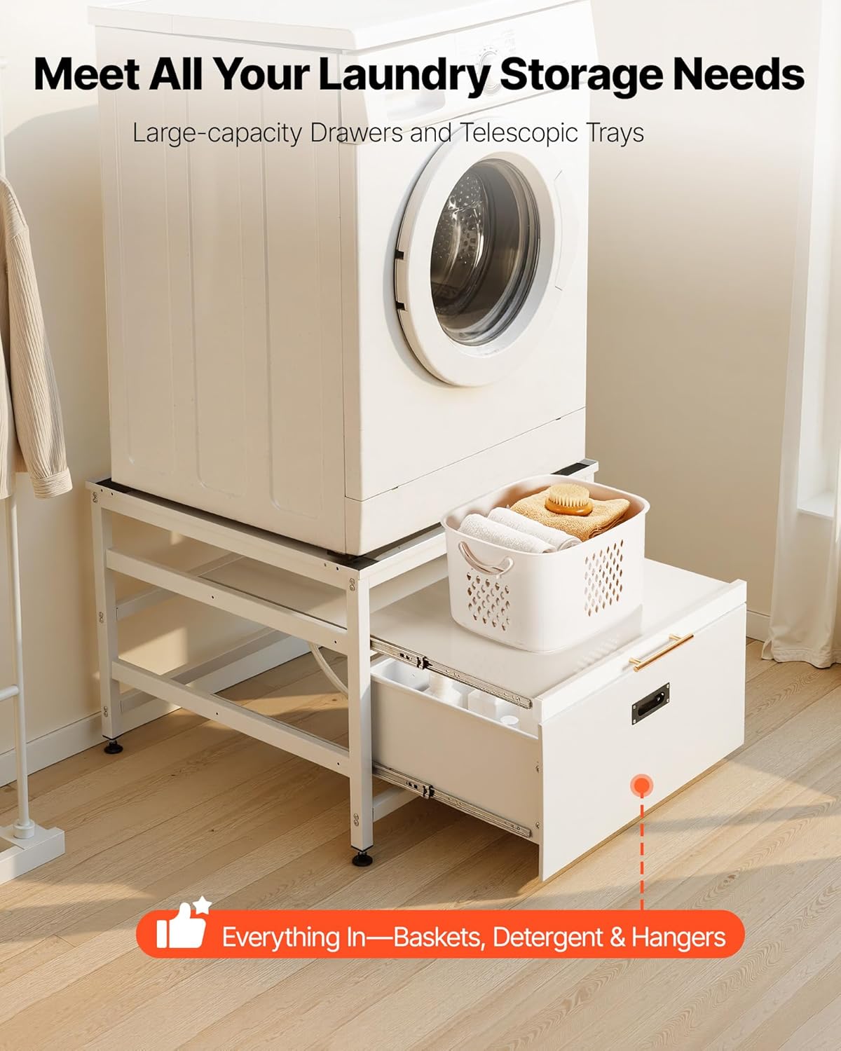 VEVOR Laundry Pedestal, 23 in Height, 29 x 29 in Washer and Dryer Pedestals with Pull-out Tray and Storage Space, 700 lbs Load Capacity, Non-Slip Feet Washing Machine Stand Universal Fit, White
