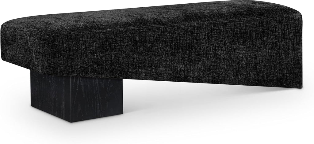Meridian Furniture 22058Black Alora Collection Art Deco Bench with Soft Polyester Fabric, Black Finish Solid Wood Frame, 60.5' W x 18' D x 18' H, Black