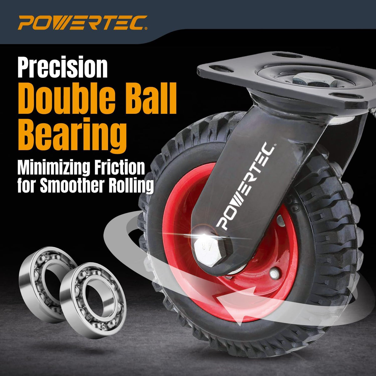 POWERTEC 6 Inch Caster Wheels Set of 8 (4 Swivel & 4 Fixed), Heavy Duty Rubber Casters Knobby Tread for Workbench, Dolly, Cart, Trolley, Wagon, Toolbox and Chicken Coop, Large Castor Wheels (17054-P2)