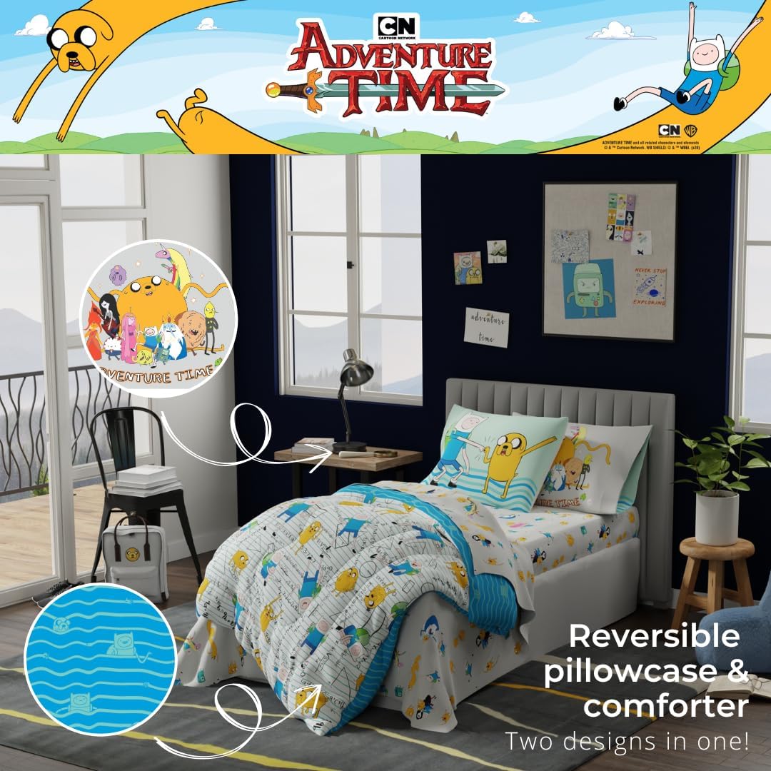 Adventure Time Finn & Jake 5 Piece Super Soft Cozy Reversible Comforter and Sheet Set with Sham, Twin, (Officially Licensed Product) By Franco