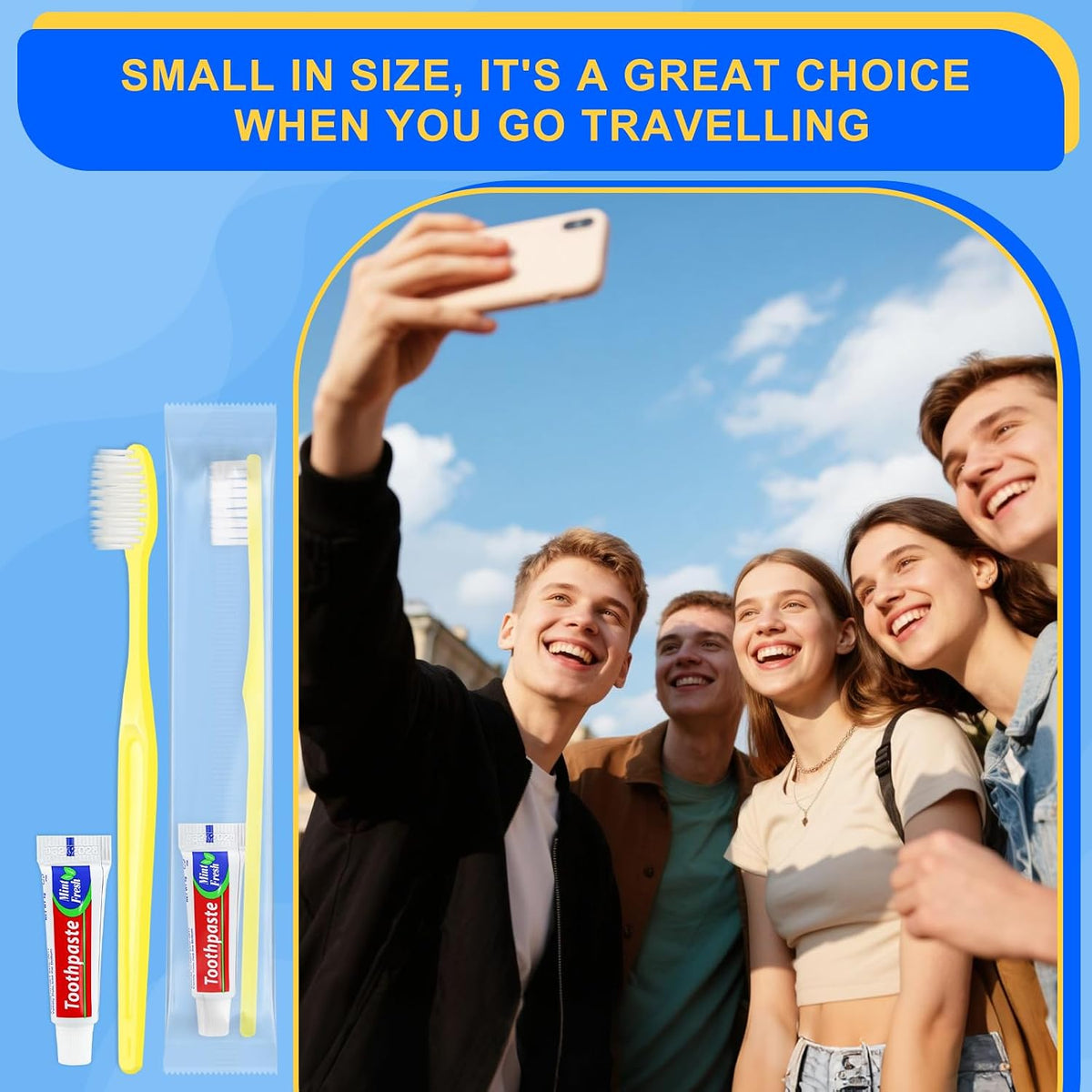 Yellow Disposable Toothbrushes with Toothpaste - Pack of 1000,Individually Wrapped Single Use Travel Toothbrushes Kit Bulk for Homeless,Guests,Hotel,Dentist