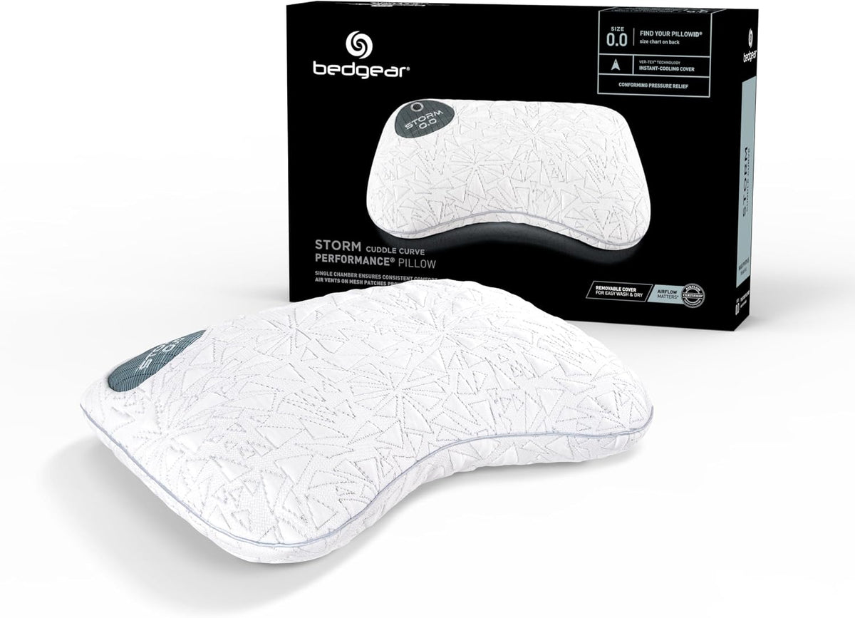 Bedgear Storm Cuddle Curve Performance Pillow - Size 0.0 - Cooling Bed Pillow for Side Sleepers - Medium Firmness- Washable and Removable Cover - 20' W x 26' L