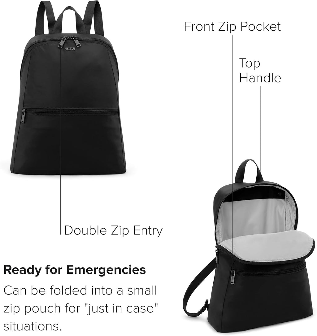 TUMI - Just In Case Foldable Backpack - Lightweight, Compact Travel Backpack - For One Bag Travel - 15.5' X 12.3' X 4.5' - Black with Gunmetal Hardware