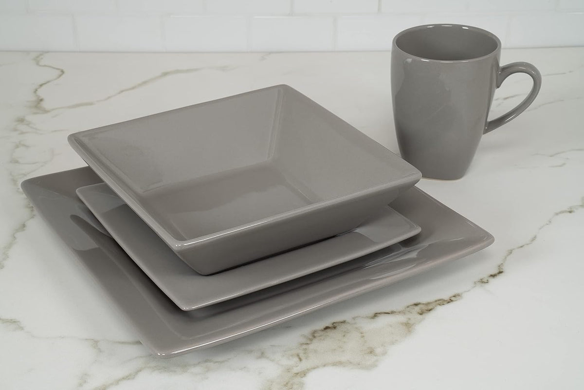 10 Strawberry Street Nova Square 40 pc Dinnerware Set, Gray