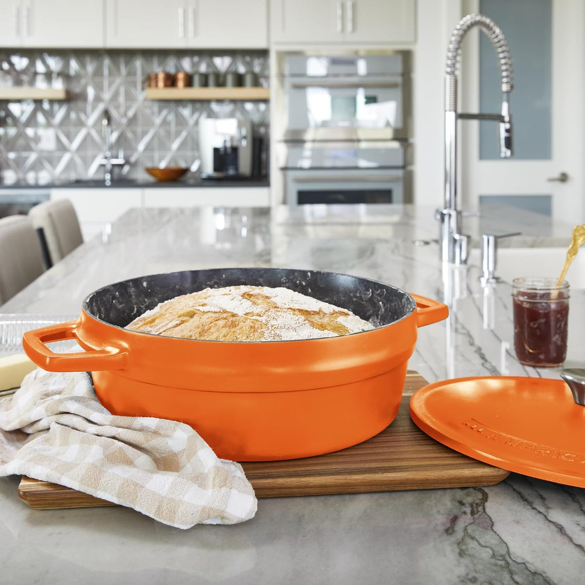 All American 1930 - Dutch Oven - The Saucier Set, Saffron Orange - 5.5qt Capacity - Perfect for Sauces, Soups & Simmering - Non Stick & PFAS Free - Made in the USA