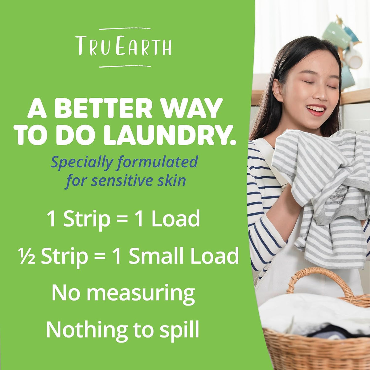 Tru Earth Compact Dry Laundry Detergent Sheets, Unscented - Up to 768 Loads (384 Count) - Paraben-Free - Original Eco-Strip Liquidless Detergent, Travel Sheets, Bulk