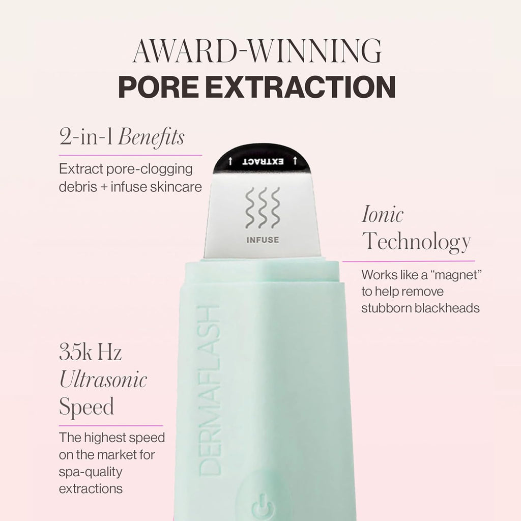 DERMAFLASH DERMAPORE+ Skin Care Device, Ultrasonic 2-in-1 Pore Extractor and Skincare Infuser, Seafoam
