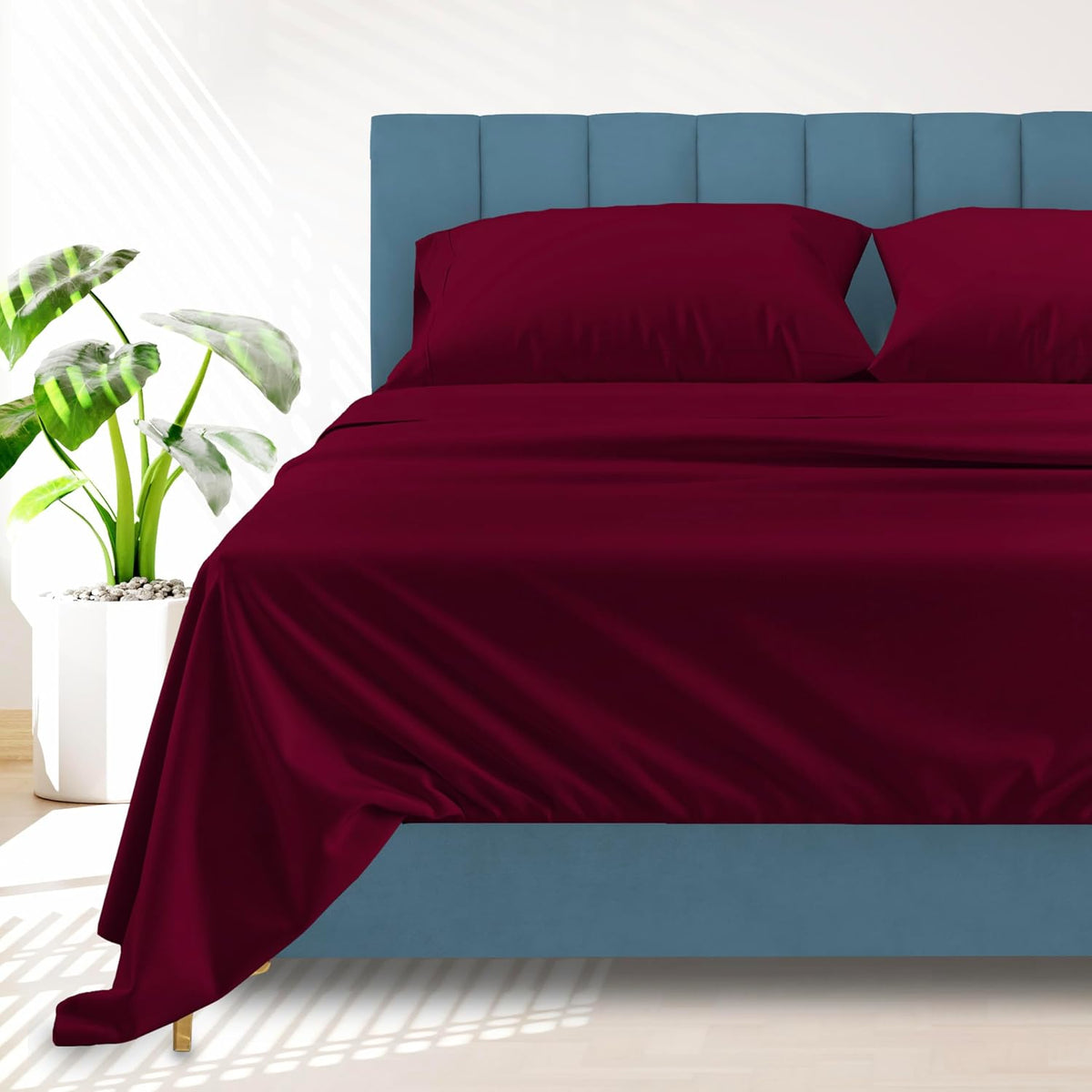 100% Egyptian Cotton Sheets Queen Size Bed Set - Luxury 1500 Series Prestige Collection Queen Sheet Set (4 PC, Burgundy), 17' Deep Pocket, Silky Soft, Cooling, Sateen Weave Bedding