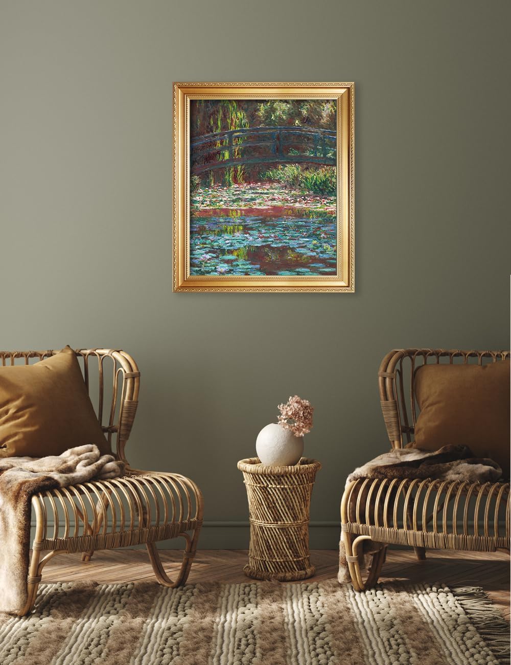 DECORARTS - Claude Monet Water Lily Pond Giclee Print with Gold Solid Wood Frame, Impressionist Large Framed Wall Art, Ready to Hang, Framed Size 24.75x28.75, Made in USA