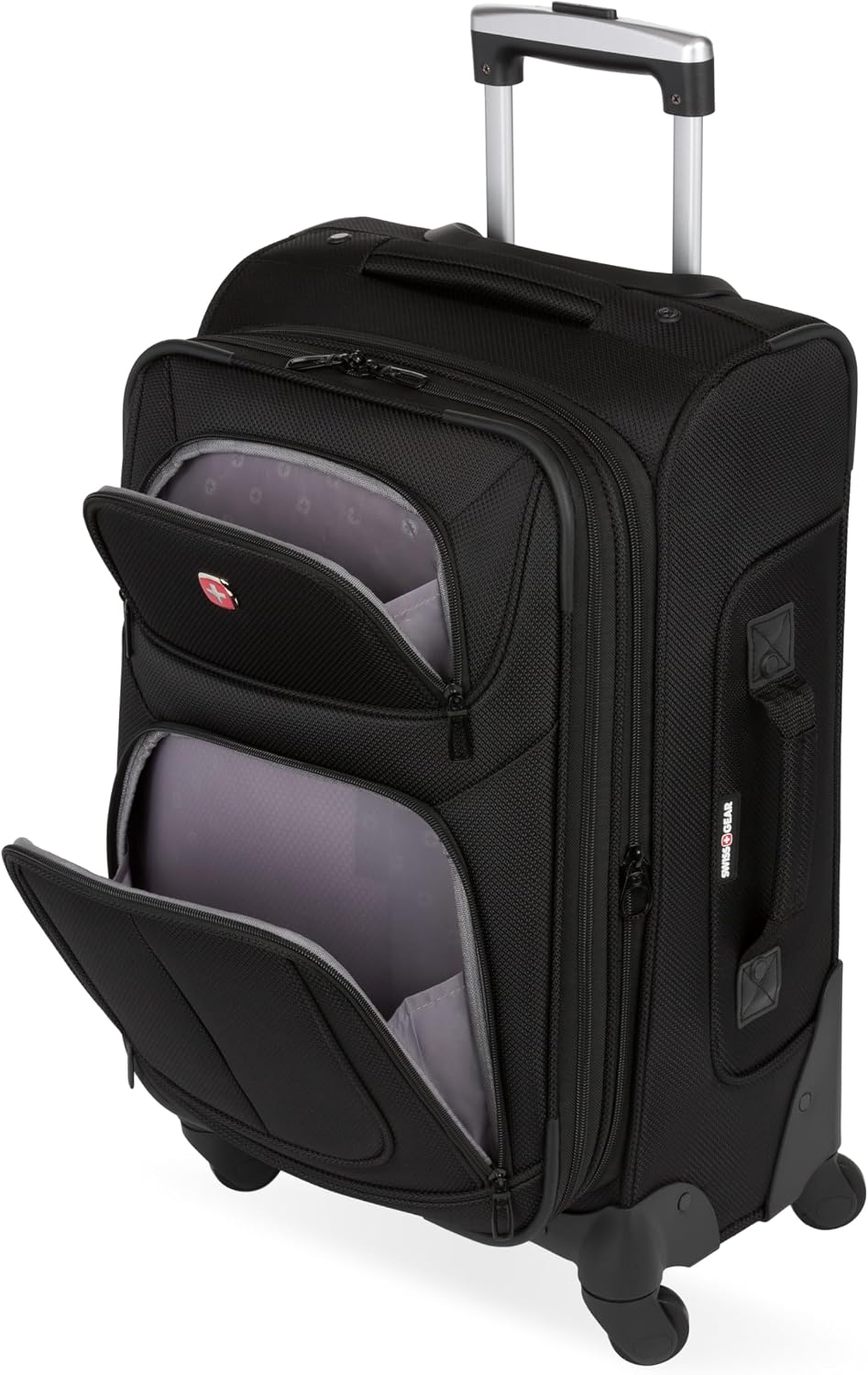 SWISSGEAR Sion 2-Piece Travel Set, Softside Expandable Carry-On Spinner Bundled with 1900 ScanSmart 17' Laptop Backpack with RFID Blocking & Tech Organization, Black