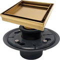 SereneDrains 304 Stainless Steel Tile in Square Brushed Gold Shower Drain Kit with A Base Hair Catcher Strainer Grate Brass Cover Bathroom Floor Insert (Matte Gold, PVC Plastic)