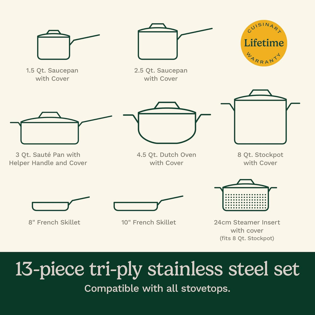 Cuisinart FCT-13 13-Piece Cookware Set French Classic Tri-Ply, Silver