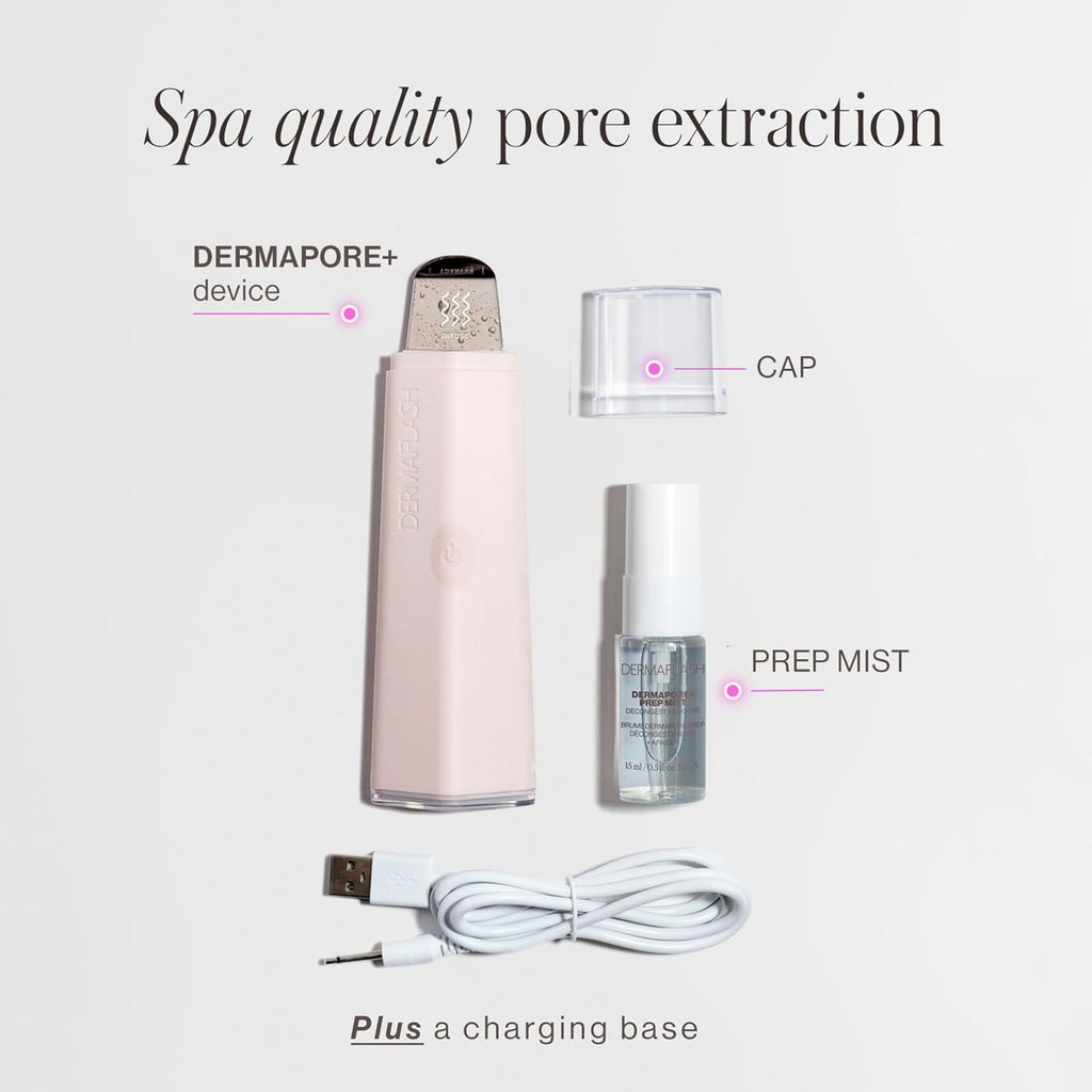 DERMAFLASH DERMAPORE+ Skin Care Device, Ultrasonic 2-in-1 Pore Extractor and Skincare Infuser, Blush