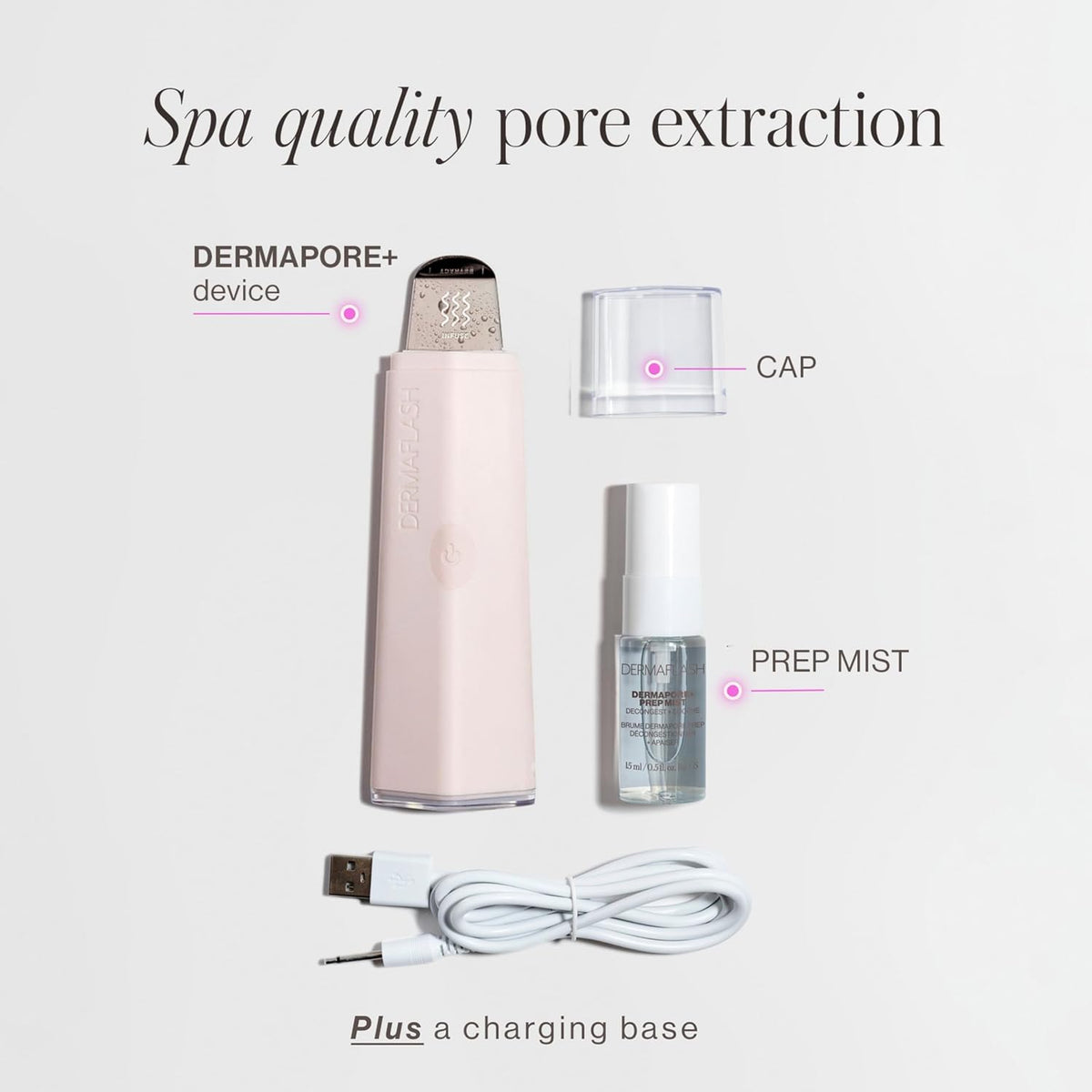 DERMAFLASH DERMAPORE+ Skin Care Device, Ultrasonic 2-in-1 Pore Extractor and Skincare Infuser, Blush