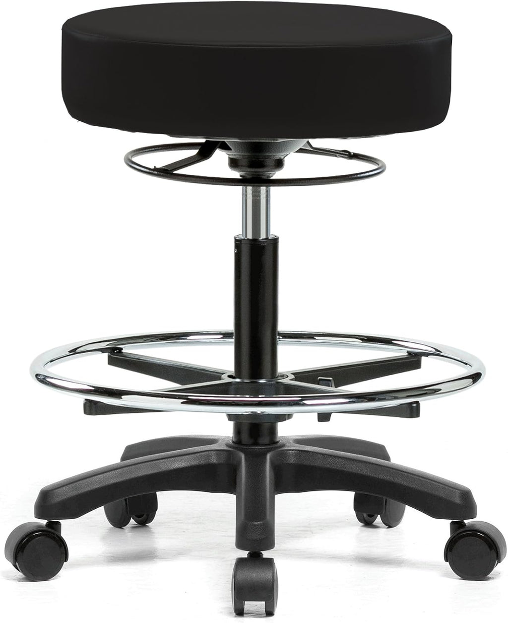 Perch Life Height Adjustable Stool with Foot Ring | Medium Bench Height 20.5-28' | Black Vinyl
