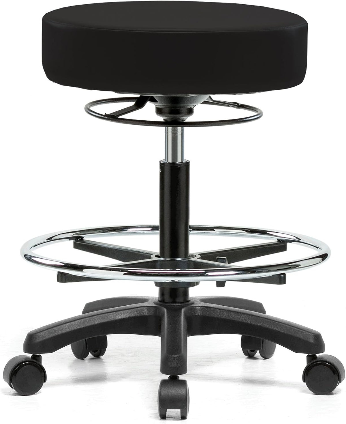 Perch Life Height Adjustable Stool with Foot Ring | Medium Bench Height 20.5-28' | Black Vinyl