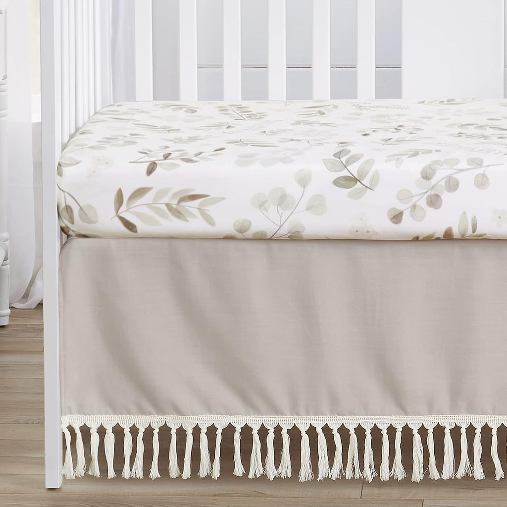 Sweet Jojo Designs 4-Piece Baby Crib Bedding Set (Woodland Boho Leaf) for Girls, Infants/Nursery incl. Blanket, Fitted Sheet, Skirt, Diaper Stacker (Neutral, Taupe, Linen, Botanical Floral, Farmhouse)