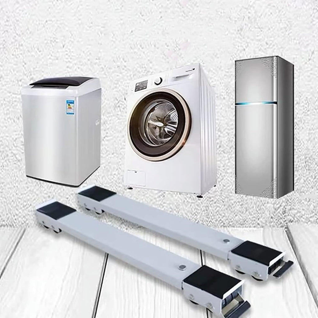 Washing Machine Base Stand, Adjustable Movable Furniture Dolly Base, Non-Slip Dryer Fridge Pedestal, Universal Base with 24 Locking Rubber Wheel Caster, Max Load 300kg (White