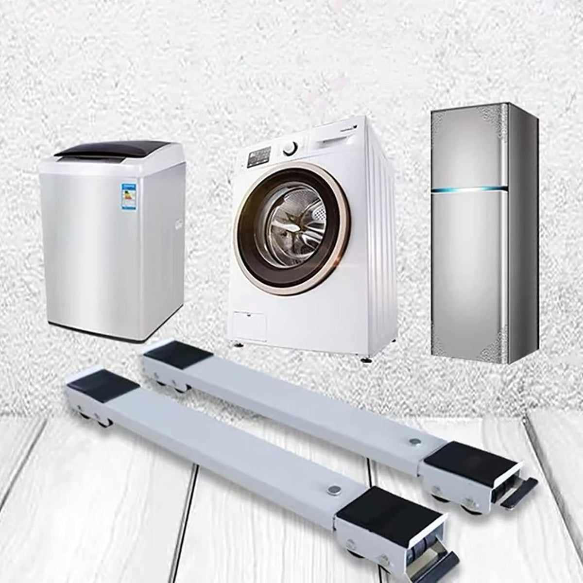 Washing Machine Base Stand, Adjustable Movable Furniture Dolly Base, Non-Slip Dryer Fridge Pedestal, Universal Base with 24 Locking Rubber Wheel Caster, Max Load 300kg (White