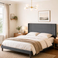 Gizoon King Bed Frame with Wingback Headboard, Upholstered Platform Bed with Modern Geometric Headboard, Wooden Slats, Noise-Free, No Box Spring Needed