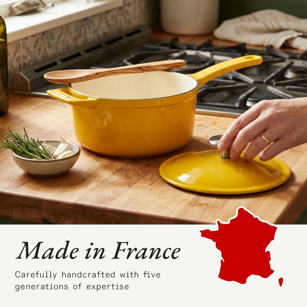 Made In Cookware - 2 Quart Enameled Cast Iron Saucepan with Lid - Marigold Yellow - Hand-Enameled Cast Iron - Professional Cookware - Crafted in France - Induction Compatible