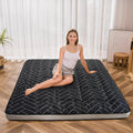 MAXYOYO Black Geometric Pattern Futon Mattress, Japanese Floor Mattress Quilted Mattress Topper, Extra Thick Folding Sleeping Pad Breathable Floor Lounger Guest Couch for Camping, Queen