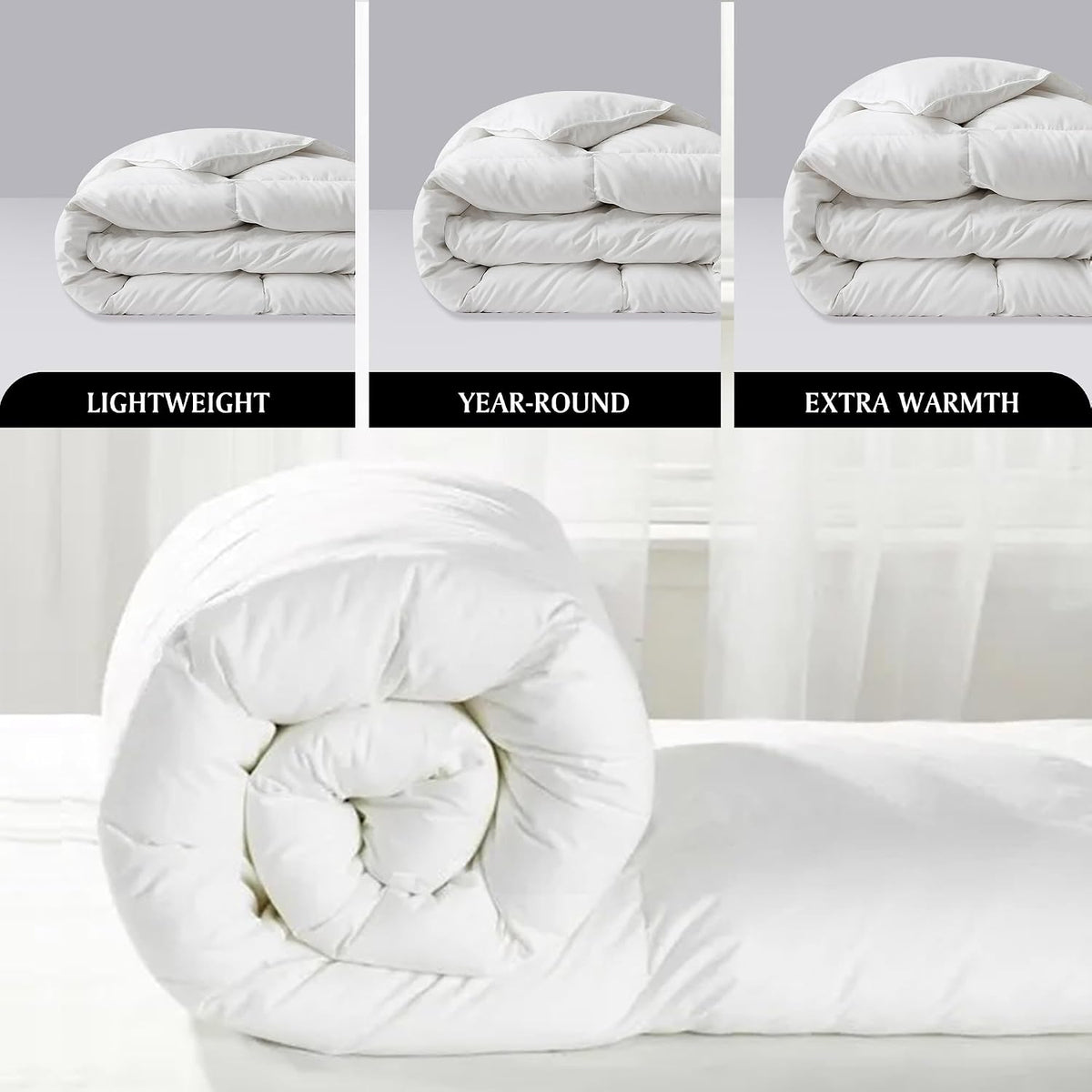 Beautyrest Luxury Hotel Collection Queen Size White Goose Feather Down Fiber Comforter,Ultra-Soft 100% Cotton Breathable Down Comforter Fluffy Duvet Insert, Winter Warm/Queen (90'x90')