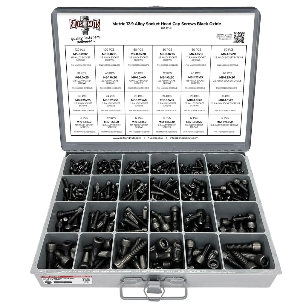 Metric 12.9 Alloy Allen Socket Head Cap Screws Bolts Black Oxide Assortment - 905 PCS