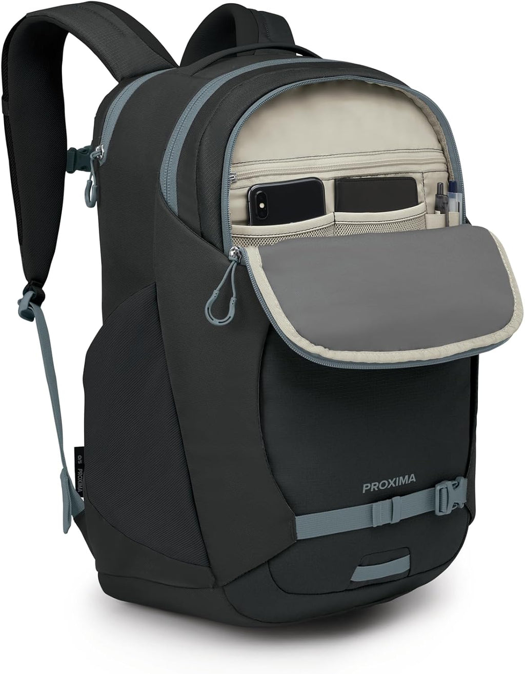 Osprey Proxima 30L Campus Laptop Backpack - Everyday Bag with Tech Storage, Bottle Pockets & Comfortable Carry, Black-Shale Grey