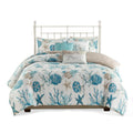 Madison Park Pebble Beach Cotton Duvet Set - Coastal, Starfish, Sealife Design, All Season, Breathable Comforter Cover Bedding, Matching Shams, Decorative Pillows, Aqua Full/Queen(90'x90') 6 Piece