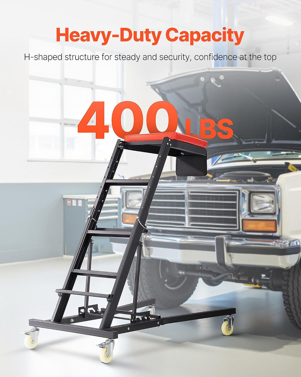 VEVOR Automotive Topside Creeper, 400 LBS Capacity High Creeper with 48' to 76' Adjustable Height, 4 Swivel Caster Wheels, Heavy Duty Automotive Engine Creeper, Ideal for Auto Repair and Maintenance