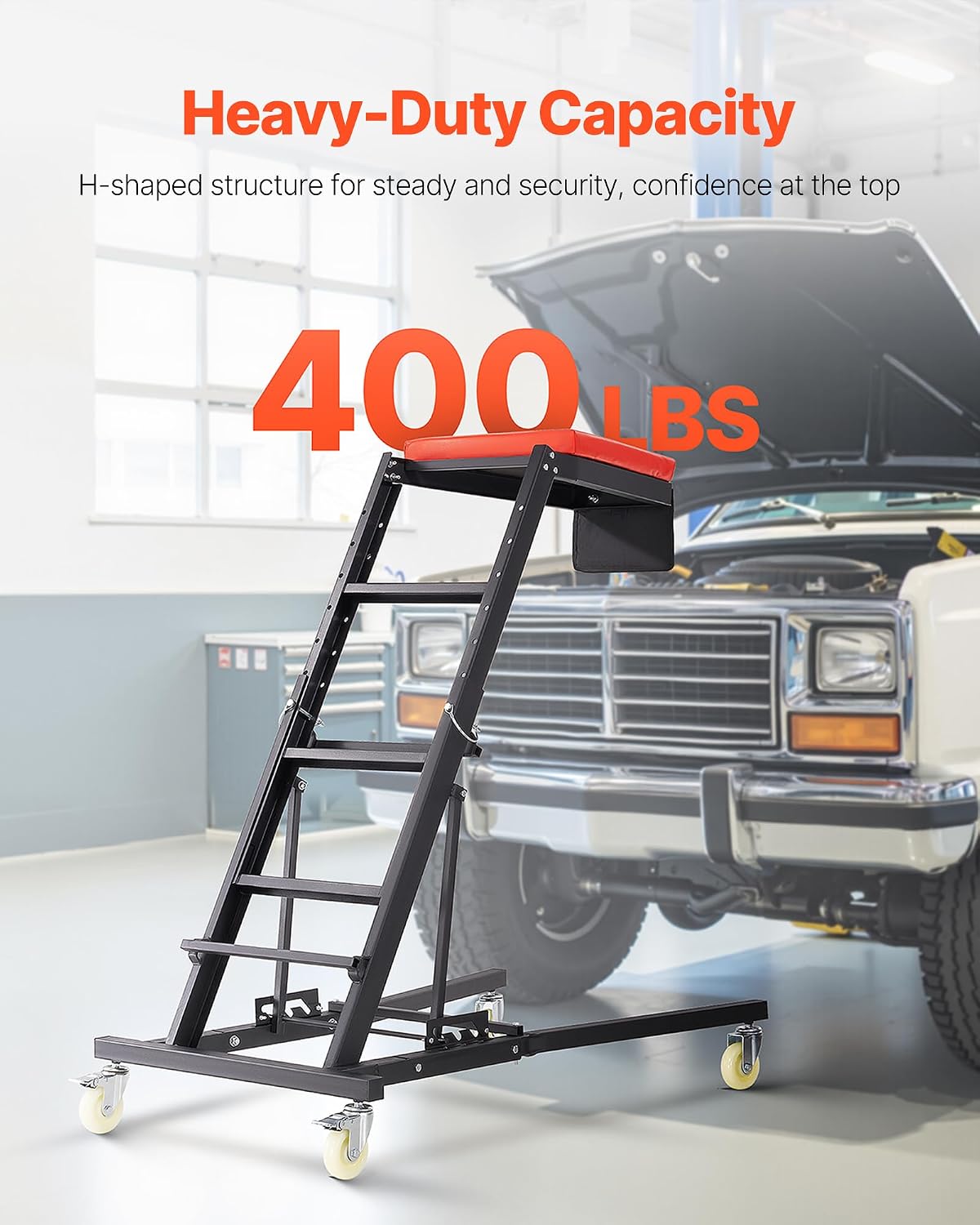 VEVOR Automotive Topside Creeper, 400 LBS Capacity High Creeper with 48' to 76' Adjustable Height, 4 Swivel Caster Wheels, Heavy Duty Automotive Engine Creeper, Ideal for Auto Repair and Maintenance