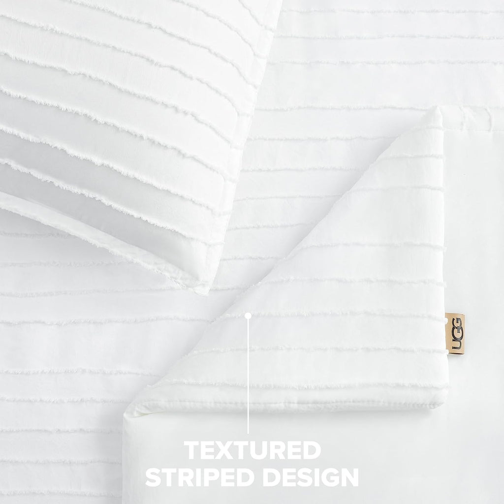 UGG Textured Twin Comforter Set - 2 Piece Striped Bedding Set with Pillow Sham – Luxurious and Cozy Reversible White Bed Set for Bedroom & Dorm (Twin/Twin XL)