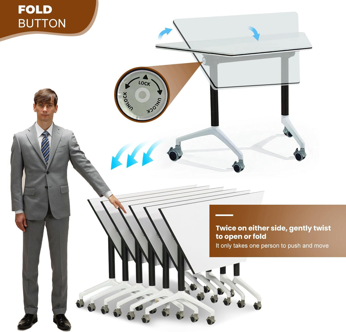 Modern Folding Office Conference Table,47.2in Flip-Top Stackable Training Room Tables,Space-Saving,6 Pack Mobile Conference Room Tables with Wheels,Modular Meeting Table for Classroom & Seminar Rooms