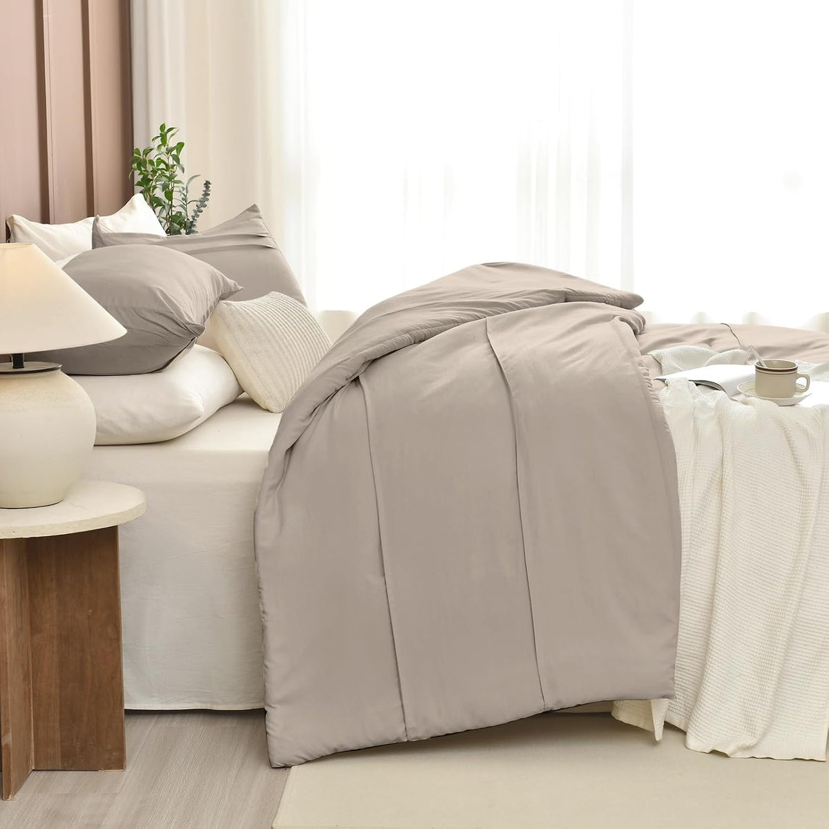 Masaca 120x120 Oversized Comforter King Size,Linen Like Textured Pinch Pleated California King Bed Comforter Set Soft Lightweight Fluffy Farmhouse Bedding Set 3PCS
