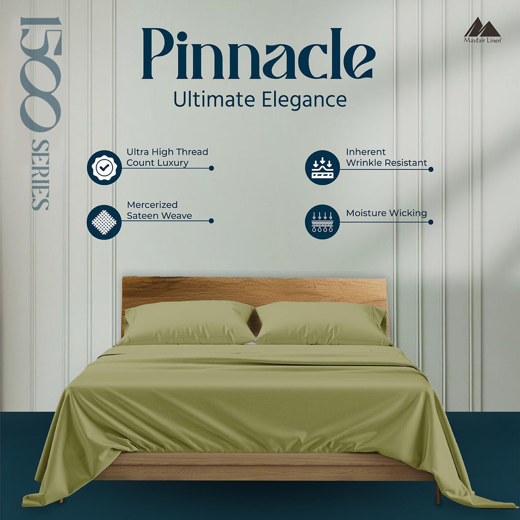 Mayfair Linen 100% Egyptian Cotton Sheets California King Size - Luxury 1500 Series Cal King Sheets Set Egyptian Cotton (4 PC, Sage Green), Silky Soft, Cooling Sateen Weave Hotel Collection Bedding