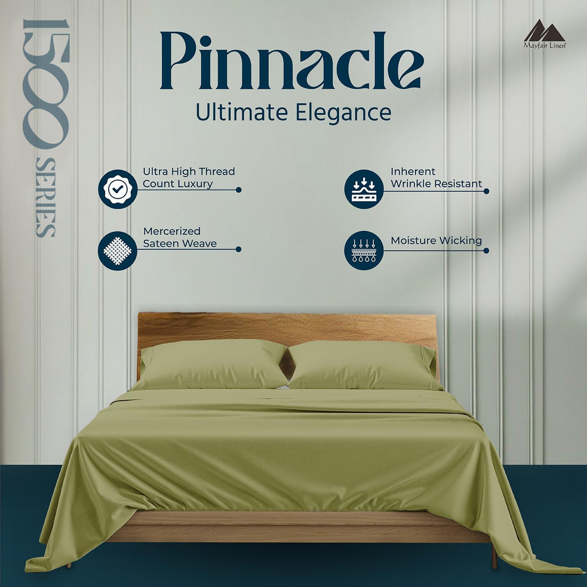 Mayfair Linen 100% Egyptian Cotton Sheets California King Size - Luxury 1500 Series Cal King Sheets Set Egyptian Cotton (4 PC, Sage Green), Silky Soft, Cooling Sateen Weave Hotel Collection Bedding