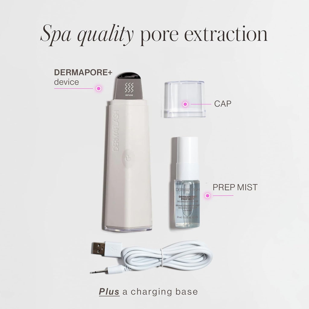 DERMAFLASH DERMAPORE+ Skin Care Device, Ultrasonic 2-in-1 Pore Extractor and Skincare Infuser, Stone