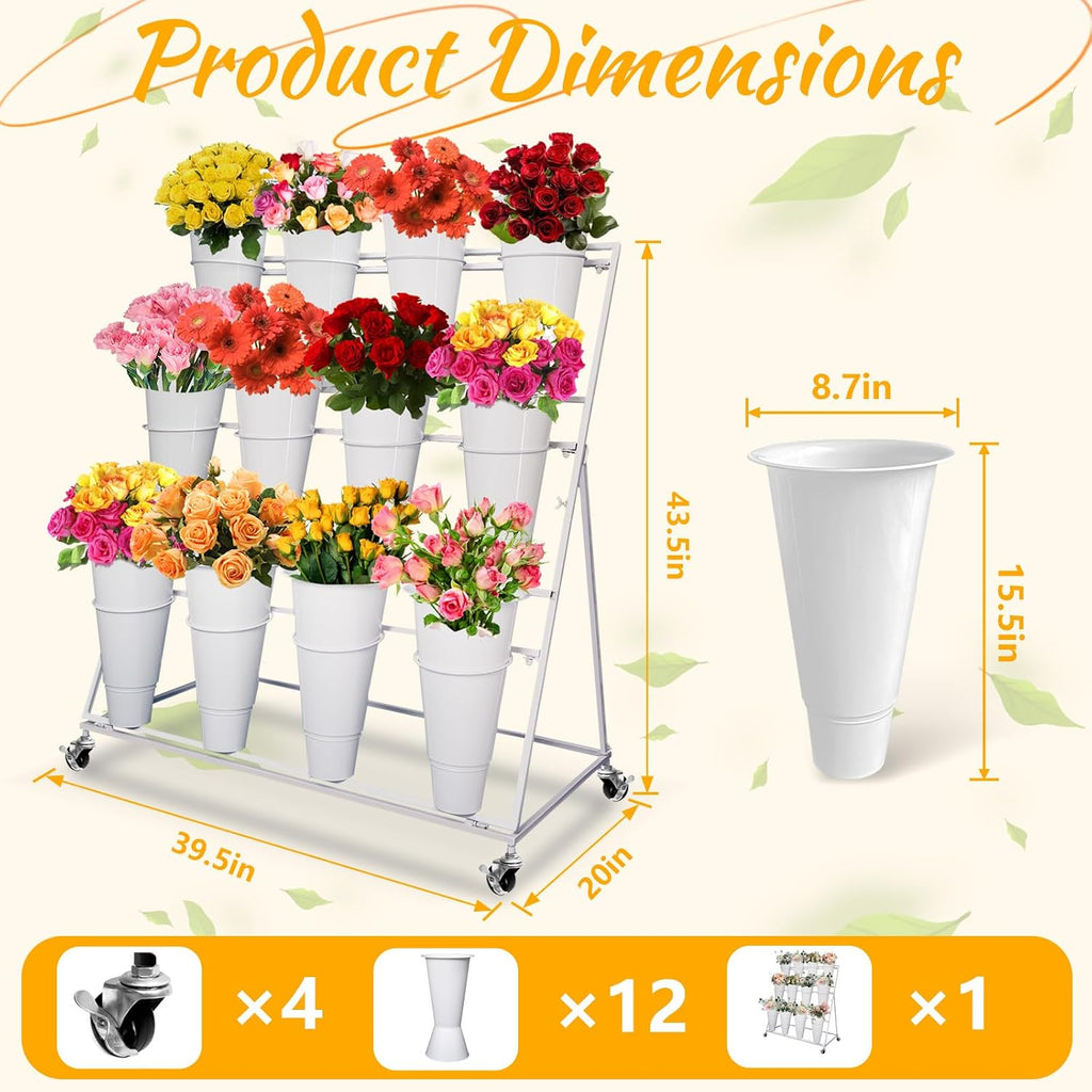 Flower Display Stand with 12 Buckets