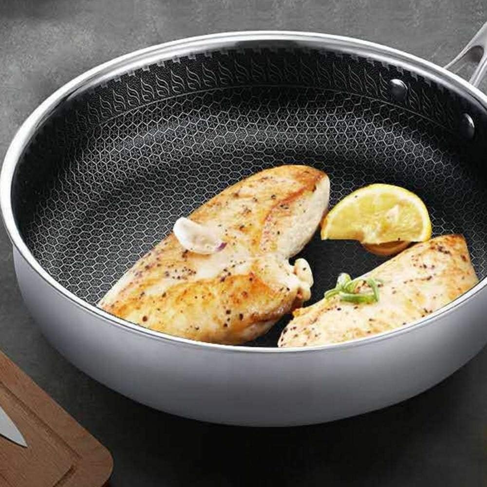 304 Stainless Steel Multifunctional Frying Pan Kitchen Wok Three-Layer Skillet Griddle Cooking Grill Smokeless Cookware(